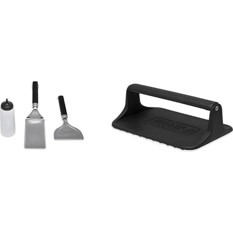 Weber 6777 Starter 3PC Griddle Tool Set, Silver & Grill Press