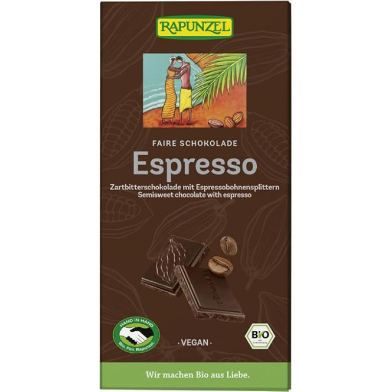 „Rapunzel“ ekologiškas tamsusis šokoladas (51 % kakavos) su espreso pupelėmis (6 x 80 g)