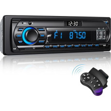RDS Car Radio Bluetooth for 9-24 V, FM/AM 1Din Car Radio with Bluetooth Hands-Free System, 7 Colours Car Radio with 2 USB/MP3 Players/AUX/SD/Independent Clock, 30 Transmitters Can Be Stored