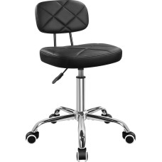 KKTONER Rolling Stool with Backrest Office Chair with Wheels Height-Adjustable Square Stool Black | quadratische Form, Mit Rollen, Höhenverstellbar