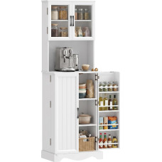 HOMCOM Tall 4-Door Kitchen Buff. with Worktop, 60 x 39.5 x 179.6 cm, White | Kitchen Cabinet, Display Cabinet, 8 Spice Racks, Adjustable Shelf, Storage Unit, Living Room, Multifunction.