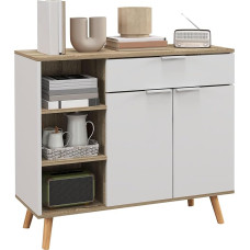 HOMCOM Storage Furniture Kitchen Buffet Chest of Drawers Adjustable Shelves 1 Drawer 1 Double Door Cabinet Solid Wood Feet 95 x 35 x 85 cm White | Chest of drawers, adjustable shelves, 1 cabinet with double door, solid wood feet