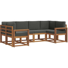 Outdoor-Sofa-Set aus massivem Akazienholz, Modulare Lounge-Garnitur für Garten und Terrasse, Inklusive Sitz- und Rückenkissen, Natur und Anthrazit, 245 x 132,5 cm