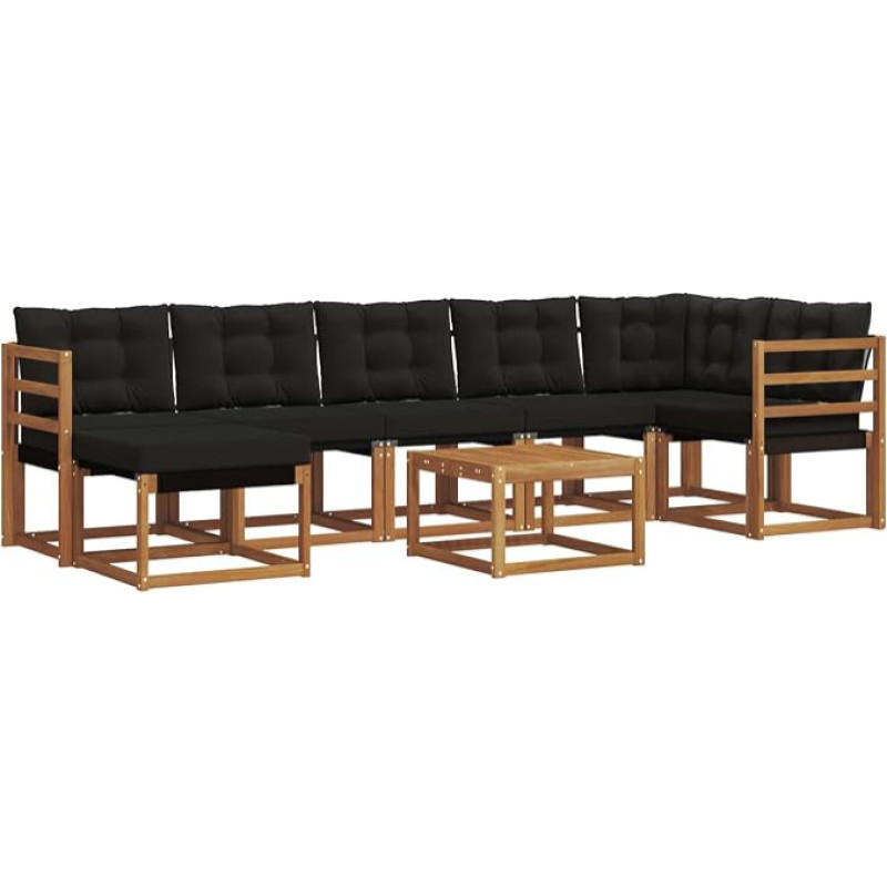 8-teiliges Outdoor-Sofa-Set aus Akazienholz und Textilene – Gartenmöbel-Set mit Kissen für Terrasse, Garten und Pool, Loungemöbel, Natürlich und Schwarz