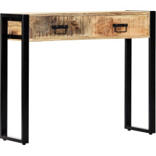 Konsolinis staliukas iš masyvios mangmedžio medienos, 90 x 30 x 75 cm, su 2 stalčiais, milteliniu būdu dažytas plienas, koridoriaus staliukas daiktams laikyti ir padėti