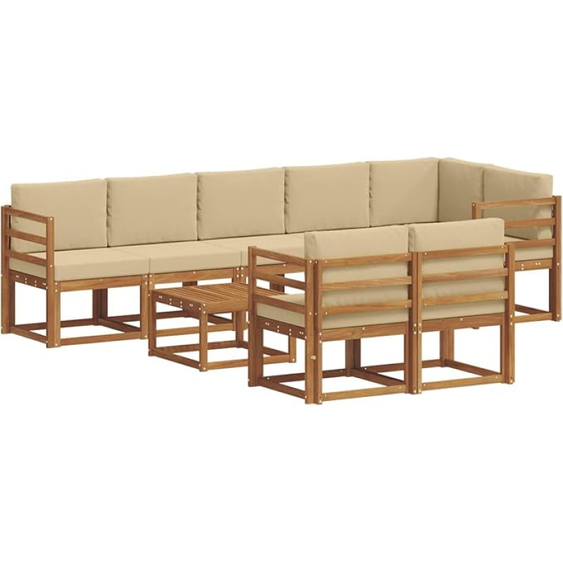 Outdoor-Sofa-Set 9-teilig aus massivem Akazienholz, Modulares Lounge-Set für Garten und Terrasse, Sitzgruppe mit bequemen Polstern und Tisch, Natur und Beige