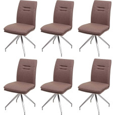 „CHEFGASTRO“ 6 valgomųjų kėdžių rinkinys: aukštis x plotis x gylis – 90 x 47 x 60 cm; sėdimosios dalies aukštis – 49 cm; audinys/tekstilė; šlifuotas nerūdijantis plienas; ruda virtuvės kėdė; atlošiamoji kėdė