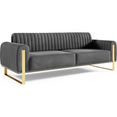 FURNISTAR Premium Pier 3-Seater Sofa, Glamour Design, Upholstered Sofa with Rotating Backrest, Couch, Sofa Set, Living Room, Black Metal Feet, Velour Fabric - Dark Grey