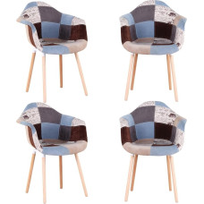„GrandCA HOME“ 4 kėdžių rinkinys su „Patchwork“ audinio pagalvėlėmis, valgomojo kėdės, medinės kojos, skirtos virtuvei ir svetainei (rudos spalvos A5)