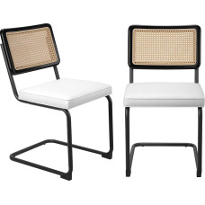 2 vnt. lauko valgomojo kėdžių rinkinys su vandeniui atspariu audiniu, skirtas naudoti lauke; „Mid-Century Modern“ stiliaus kėdės su chromuotomis metalinėmis kojomis, be porankių, su tinkliniais atlošais ir pintomis sėdynėmis; namų valgomojo akcentinės kėd