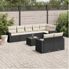 Modulares Gartensofa Set aus Poly Rattan als 8-TLG. Garten-Sofagarnitur mit Kissen in Schwarz und praktischem Stauraum