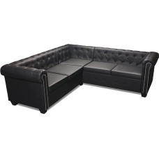 Chesterfield L-Shaped Faux Leather Corner Sofa, 5-Seater, Black | Built with a solid wood frame measuring 205x205x73 cm, suitable for living rooms and offices.