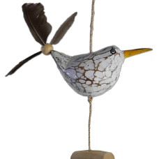 ART-CRAFT Seagull Wind Chime with Feather Propeller with 1 Decorative Seagull + 2 Replacement Feathers Wooden Animal Figure as Maritime Decoration, Balcony Decoration or Garden Decoration