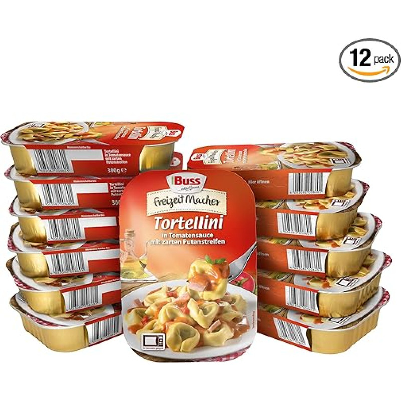 Buss Freizeitmacher - Delicious Tortellini in Tomato Sauce - Refined with Juicy Turkey Strips - 12 x 300 g