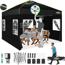 COBIZI „Gazebo“ 3 x 3 sulankstoma pavėsinė su 4 šoninėmis sienelėmis, juoda | Neperšlampama, tvirta, žiemai pritaikyta, sulankstoma šventinė palapinė, lengvai surenkama, UV apsauga 50+, 3 aukščio reguliuojamos sodo pavėsinės