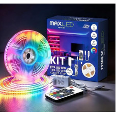 LED Strip 5 m / 16.40 ft COB LED Strip RGB with Remote Control 320 LEDs 24 V Self-Adhesive CRI90+ Band Flexible DIY Strip Light Chain with Power Supply for Indoor Kitchen