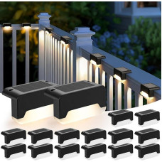 „Solpex“ saulės energija maitinami lauko šviestuvai, 16 vnt. saulės energija maitinamų lauko terasos šviestuvų rinkinys, IP65 atsparumas vandeniui, skirti lauko laiptams, laiptams, tvorai, kiemui, sodui, terasai, takui (juodi, šiltai balti)
