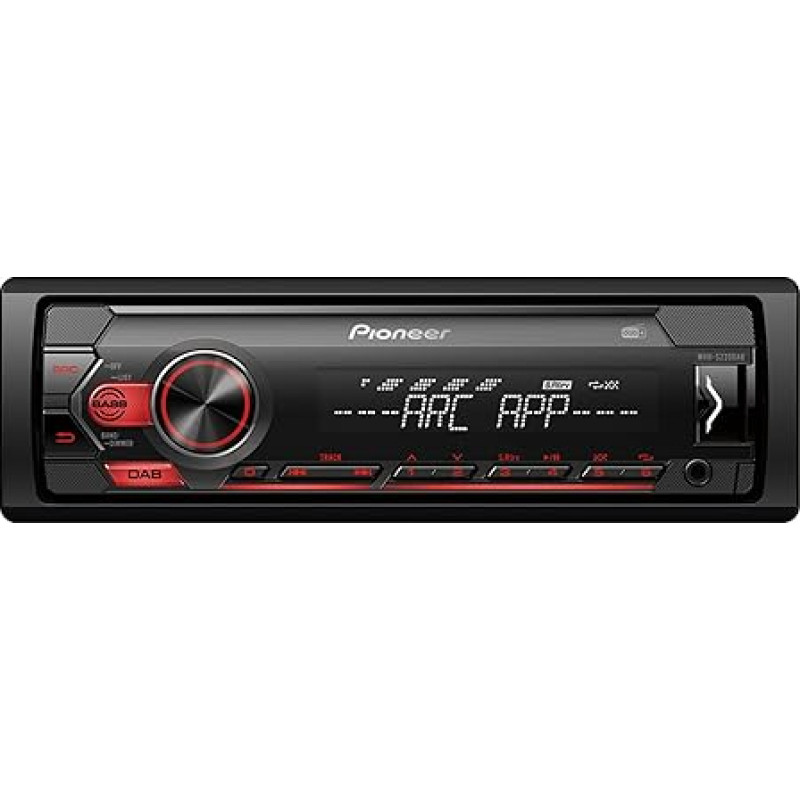 Pioneer MVH-S220DAB 1DIN Car Radio with RDS and DAB+, Red, USB for MP3, WMA, WAV, FLAC, AUX Input, Android Support, iPhone Control, ARC App