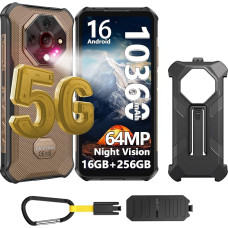Ulefone Armor X16 Pro 5G Outdoor Mobile Phone, Android 16 Outdoor Smartphone 10360mAh/33W, 64MP + 25MP Night Vision, 16GB + 256GB/SD-2TB, Dimensity 6300, 6.56 Inch Corning Glass/120Hz Mobile Phone 3 Cards/IP68/NFC/GPS