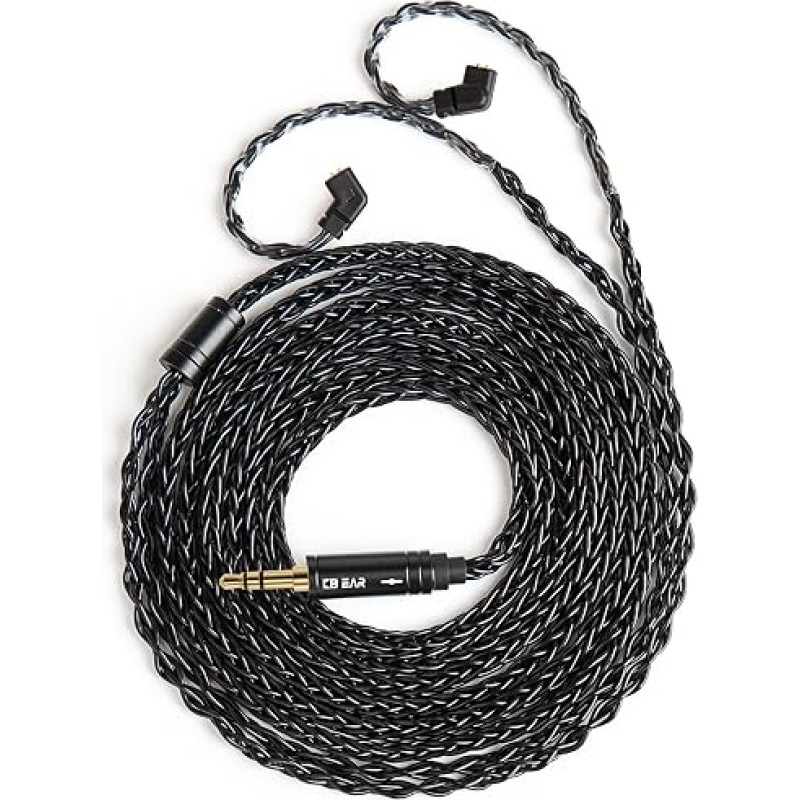 Keephifi 2M IEM Headphone Cable KBEAR ST12 Plus 8-Core 4N OFC Silver-Plated Braided Headphone Extension Cable 2 Metres Black 2PIN-C 3.5 mm Plug for KZ EDX PRO/ZSN PRO/ZS10 PROX (Black, 2PIN-C)