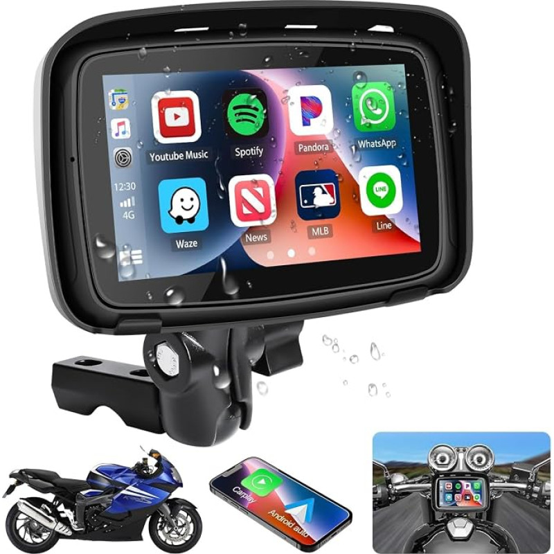 CAMECHO WIRELES CARPLAY Motorcycle 7 Inch Waterproof Anti-Glare Design HD Touch Screen with Physical Grip Operation/Bluetooth/IP67, Motorcycle Sat Nav with Android Car TPMS for Motorcycles