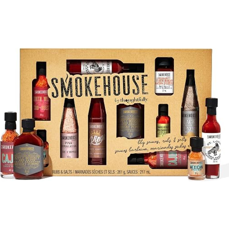 Smokehouse by Thoughtfully - BBQ Grill Sauces Gift Set with Vegan Sauces, Salts & Dry Marinades - Gift Box for Men, Grill Fans & BBQ Lovers - Set of 10