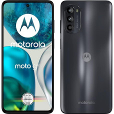 „Motorola Moto G52“ išmanusis telefonas (6,5 colių HD+ ekranas, 50 MP kamera, 4 GB / 128 GB, 5000 mAh, „Android 12“), anglies pilkos spalvos, su apsauginiu dėklu ir automobiliniu įkrovikliu