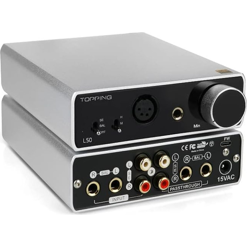 Topping L50 Headphone Amplifier NFCA HiFi SE/BAL Input Home Audio Amplifier Desktop Gain Switch 2 Channel Amplifier HiFi Headphone Amplifier (Silver)
