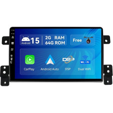 SXAUTO Android 15 [2G + 64G] Car Radio for Suzuki Grand Vitara (2005-2015) GPS Navigation Radio - Built-in CarPlay Android Car - LED Camera - Steering Wheel Control DAB AHD DSP WiFi - 2 DIN IPS 9 Inch