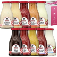 Block House Grill Sauces & Salad Sauces - 8 x 240 ml or Tasting Set - BBQ, Burger, Steak, Onion, Curry, Chili, Rouille, American Sauce, French & Yoghurt Dressing (Tasting Set - 10 x 240 ml)