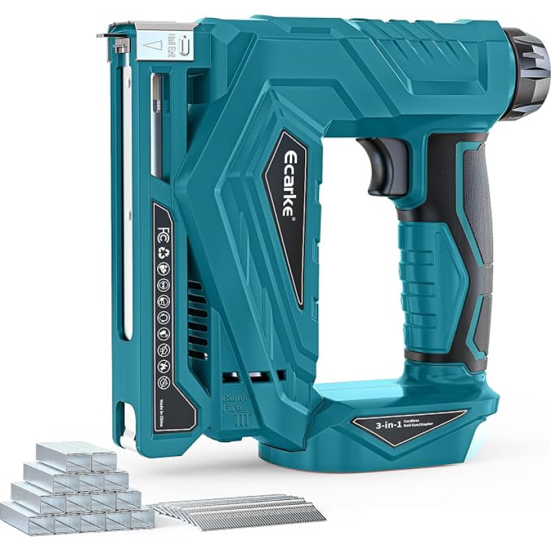 „Ecarke“ 2-in-1 akumuliatorinis vinų šaudyklė, suderinama su „Makita“ 18 V, T50 ir plonais vinimis | Akumuliatorinis vinų šaudyklė ir elektrinis segtuvas, komplekte – 1000 segtuvų ir 1000 vinių, idealiai tinka namų meistrams, baldų gamybai ir baldų apmuša