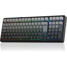 AULA F99 belaidė mechaninė žaidimų klaviatūra, QWERTZ DE išdėstymas, BT 5.0/2,4 GHz/USB-C, „Gasket“ konstrukcija, „Hot Swap“, programinė įranga, RGB, PBT klavišų dangteliai, 8000 mAh, švelnus garsas, 95 % mechaninė klaviatūra (pilka)