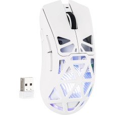 „MechLands Aula SC620“ žaidimų pelė, 2,4 GHz / USB-C / BT belaidė pelė su 400 mAh baterija, reguliuojamu 12 000 DPI jautrumu ir 1000 apklausos dažniu, PAW3311 jutikliu, RGB apšvietimu, programuojamais mygtukais, skirta „Windows“ / „Mac“ (balta)