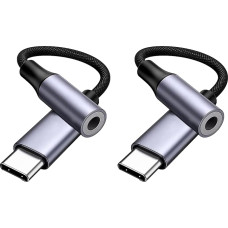 USB Type-C į 3,5 mm lizdą ausinių „Aux“ skaitmeninio garso adapteris; „Aux“ į USB-C ausinių adapteris, skirtas „Samsung Galaxy“, „Pixel“, „iPad Pro“, „Huawei“, „Xiaomi“ ir kt. (2 USB-C į 3,5 mm moteriškus lizdus)