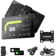 R7X 7 colių motociklo ekranas su 12 mm – 16 mm GPS tvirtinimu prie amortizatoriaus – belaidis „CarPlay“ ir „Android Auto“, greitasis nuėmimas, TPMS / RPM duomenys realiuoju laiku, veiksmo kameros valdymas, 1200 nitų, 60 kadrų per sekundę, IP69K atsparumas