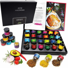 Hallingers Genuss Manufaktur Spice Gift Set - 24 Spices from around the World in High-Quality Gift Box with Recipe Booklet 