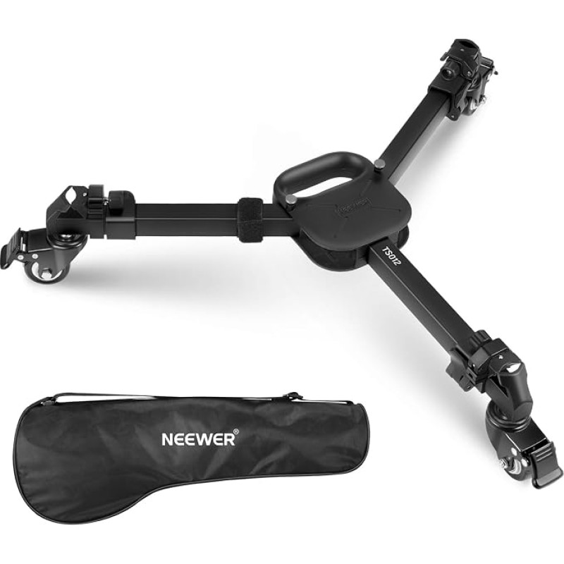 NEEWER TS012 Dolly Camera Tripod with Quick Release and 3 Inch Rubber Wheels, Telescopic Legs, Handle and Bag, Heavy Duty Tripod Wheels for DSLR Camcorder Video Recording, Max. 20 kg