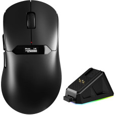 „MAGIC-REFINER R1“ belaidė žaidimų pelė su RGB magnetine įkrovimo stotele, „PixArt PAW3311“ žaidimų jutikliu, 25 000 DPI, „BT“/2,4 GHz belaidžiu/laidiniu ryšiu, skaitmeniniu ekranu, internetiniu tvarkyklės paketu, skirtu PC/Mac, juodos spalvos
