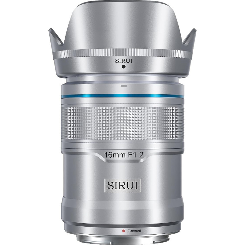 „SIRUI Sniper“ 16 mm F1,2 plataus kampo objektyvas su automatiniu fokusavimu, skirtas „Nikon“ Z serijos fotoaparatams Z8, Z9, Z7, Z6, Z5, Zfc, su APS-C jutikliu ir Z jungtimi, sidabrinės spalvos