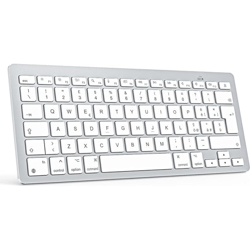 „OMOTON“ belaidė „Mac“ klaviatūra, stabilus „Bluetooth“ ryšys ir itin plonas, nešiojamas dizainas, sukurta laikantis ergonomikos principų, suderinama su „MacBook Pro“, „MacBook Air“ ir „iMac“ (IT-Silver)