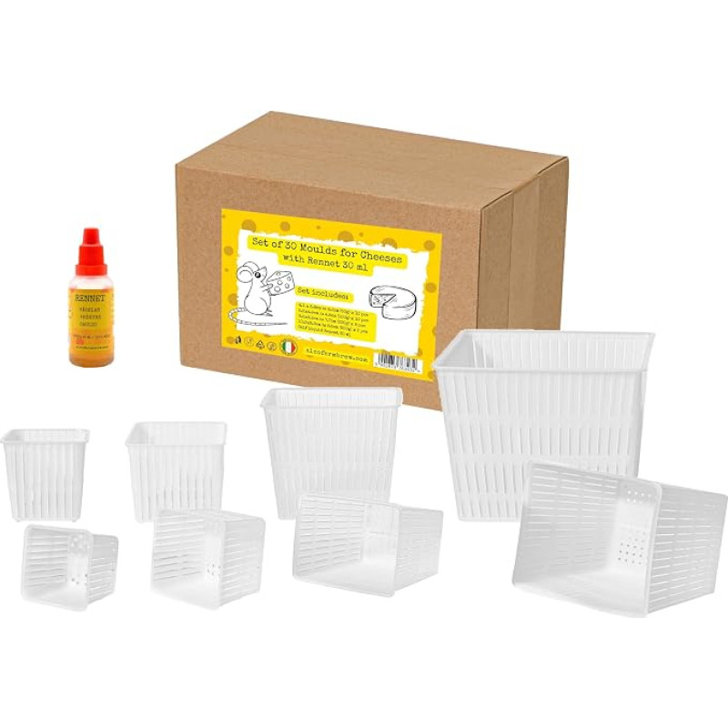 AlcoFermBrew Cheese Moulds Set Including 30 Pieces Square Cheese Mould Plastic Cheese Mould for Soft Cheese Lab