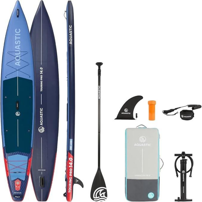 „AQUASTIC Touring Pro“ 14'0 colių SUP turistinė lenta, „Drop Stitch Line+“, vieno sluoksnio PVC 2200 g/m², 427 x 76 x 15 cm, 355 L talpa, 170 kg apkrovos riba, EVA putplastis, krovinių tvirtinimo diržai