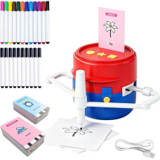 Drawing Robot for Kids, Magic Painting Set with 22 Pens and 200 Flashcards, Voice Guidance, Montessori Toy, Age 3-8 Years, English Version