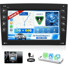 „OiLiehu“ 2G + 64G „Android 15“ automobilių radijas, 2 DIN, skirtas „Renault Megane 2“ (2003–2009 m.) modeliams, 7 colių automobilių radijas su ekranu, „CarPlay“ / „Android Auto“ / „MirrorLink“ / „Bluetooth“ / GPS / FM RDS / „Wi-Fi“ / SWC / EQ / atbulinės