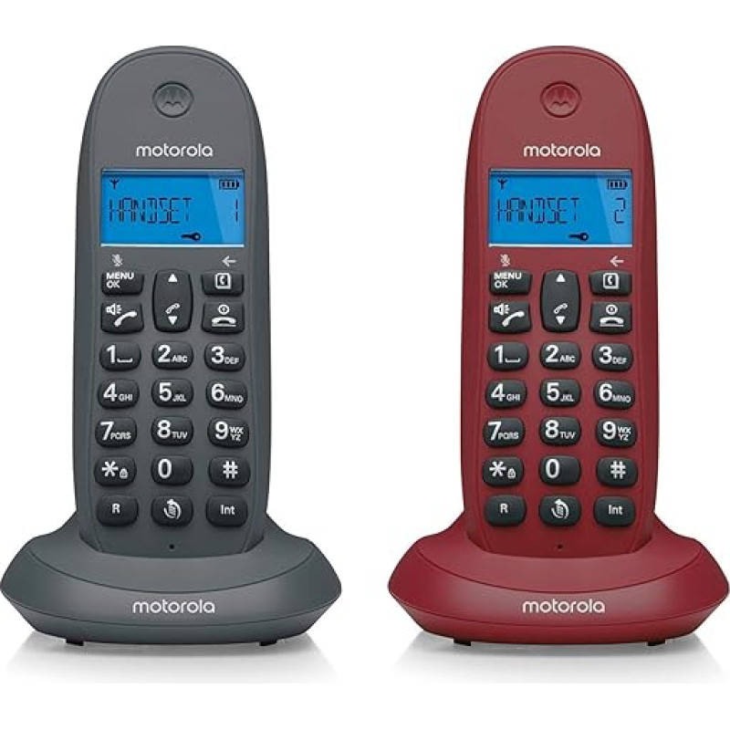 Motorola C1002lb+ Gris Granate Teléfono Fijo Inalámbrico Pack Duo Con Manos Libres