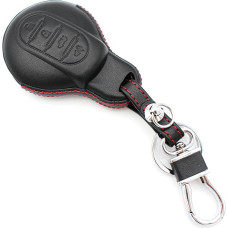 Finest-Folia Leather Key Cover MIB for 3-Button Car Key Cover Black/Red