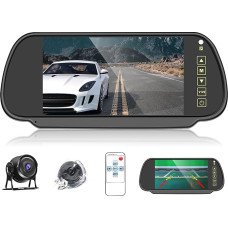 Rear View Mirror Reversing Camera 7 Inch Colour LCD Mirror Monitor, IP66 Waterproof HD Camera, Night Vision, Mirror/Normal Pictures, Screen Parking Aid with 15 m Cable 12 V-24 V for Cars, Cars,