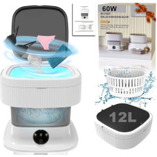 Camping Washing Machine, 12L 60W 2kg Portable Washing Machine with Spinner, Deep Cleaning of Underwear, Baby Clothes, Short Trousers, Socks, Foldable Mini Washing Machine for Home, Travel, Hotel, Grey