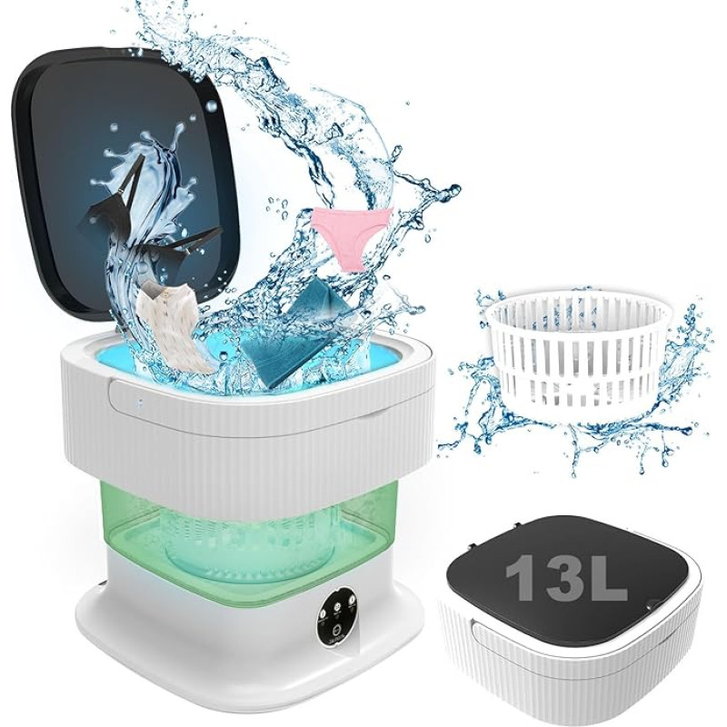 Mini Washing Machine Foldable, 13L Improved Portable Washing Machine with 3 Modes, Small Washing Machine Deep Cleaning of Underwear, Baby Clothes, Small Clothes for Homes, Dormitories, Green