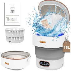 Foldable Mini Washing Machine, 15 L, 2 kg, 2 in 1 Camping Washing Machine, Deep Cleaning of Underwear, Baby Clothes, Small Clothes, Small Washing Machine for Homes, Dormitories, Hotel, Grey